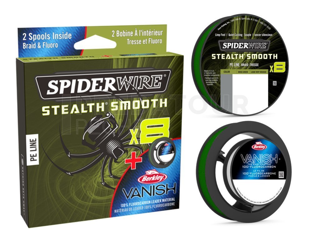 Spiderwire Duo Spool Stealth Smooth 8 braided PE mainline and Clear Vanish  100% Fluorocarbon - Tresse carnassier - Magasin de peche PREDATEUR-PECHE