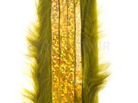 Hareline Bling Rabbit Strips - Olive with Holo Gold Accent